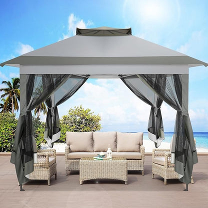 COBIZI 10x10 Pop Up Gazebos on Clearance 11x11 Canopy Tent Easy Up Outdoor Gazebo Waterproof Portable Gazebo with Mosquito Nettings, Double Vented Roof and Carry Bag for Patio Garden Lawn(Gray)