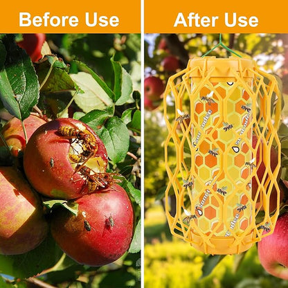 3 Pack Upgraded Wasp Trap Outdoor Hanging, Carpenter Bee and Hornet Catcher, Reusable Yellow Jacket Trap with Bait Reservoir, Bee Killer and Wasp Catcher for Outside (Orange)