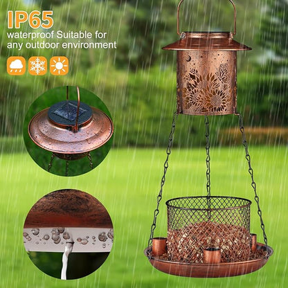 Butterfly Solar Bird Feeder for Outdoor Hanging Gifts for Women Mom Sunflower Metal Wild Birdfeeder Garden Lantern Decor Lanterns Outside for Yard Patio Lawn Pathway Landscape