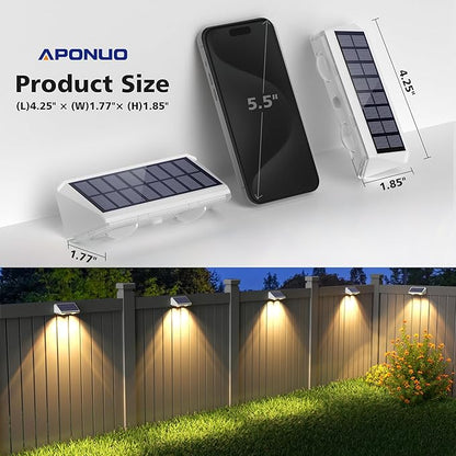 APONUO Solar Fence Lights Outdoor Waterproof, Fence Lights Solar Powered, 9 RGB Color Modes&Warm White&Cool White, Fence Solar Light Outdoor for Backyard, Patio, Wall, Yard,Deck, (White, 6 Pack)