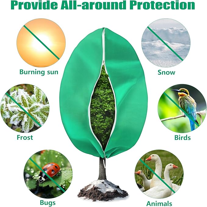 Plant Covers Freeze Protection, 1 Pack 78''× 95'' Green Frost Cloths Blankets with Zipper Drawstring Shrub Tree Covers for Winter Outdoor Plants Freeze Protection