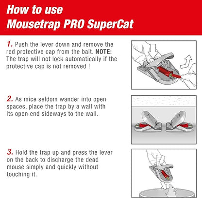 SWISSINNO Mousetraps & Mice Trap for Home - PRO SuperCat - 2 Traps – Pre-Baited Snap Traps with Precision Trigger – Instant Catch & Kill – Indoor & Outdoor Use – Easy Set No-Touch Disposal