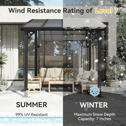 Aoxun 8’x10’ Gazebo, Wall Mounted Gazebos Pergola on Clearance, Outdoor Patio, Large Wall-Mounted Heavy Duty Awnings for Patio, Decks, Backyard（Black）