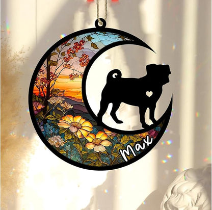 Personalized Dog Memorial, Custom Name Pug Dog Christmas Ornament with Name, Custom Breeds, Pet Loss Light Catcher, Gifts for Lovers Loss of Pet Sympathy on Mothers Day Christmas