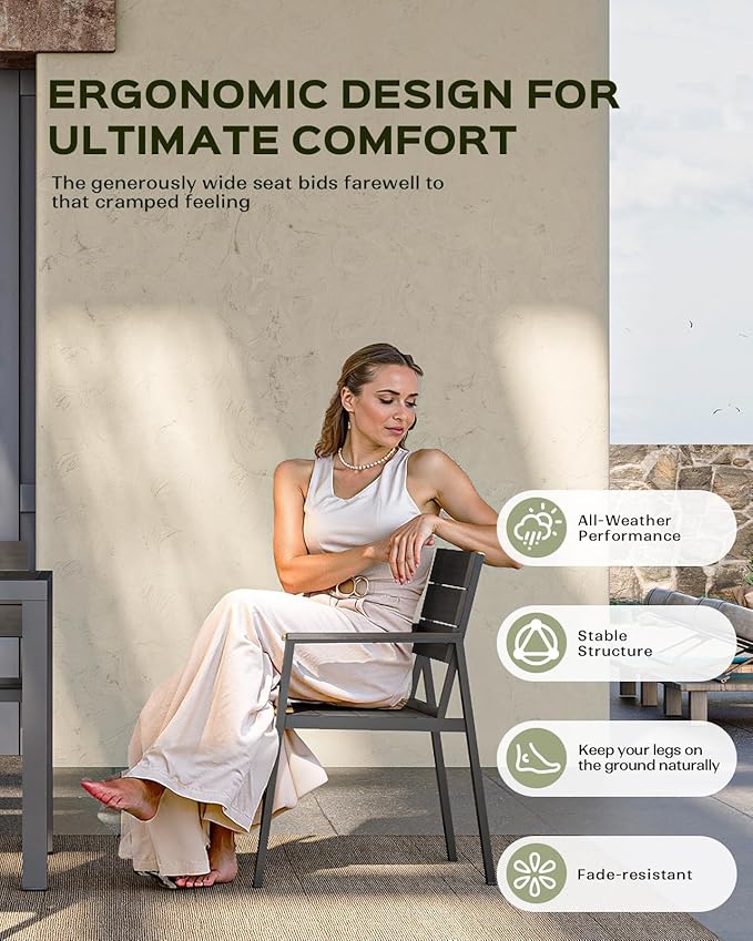 Outdoor Dining Set for 6, Patio Table and Chairs Set, Aluminum Patio Furniture Set with Umbrella Hole, HDPS Patio Dining Table Set for 6 (Charcoal)