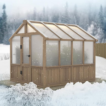 Mupater 6 x 8 FT Wooden Polycarbonate Greenhouse with Ventilated Window and Lockable Door, Walk-in Greenhouse for Backyard
