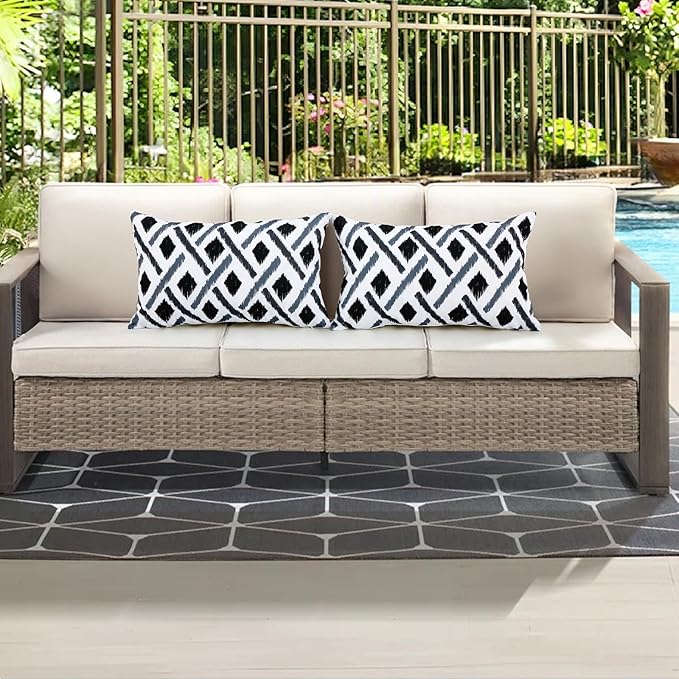 idee-home Outdoor Pillows with Inserts Included, Patio Outside Lumbar Pillows Waterproof Set of 2, 12 x 20 inch