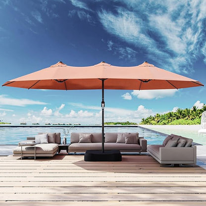 Joyside 15FT Large Patio Umbrella with Base Included, Outdoor Double Sided Umbrella, Rectangle Umbrella with Crank Handle, 12 Sturdy Ribs for Deck, Porch and Pool