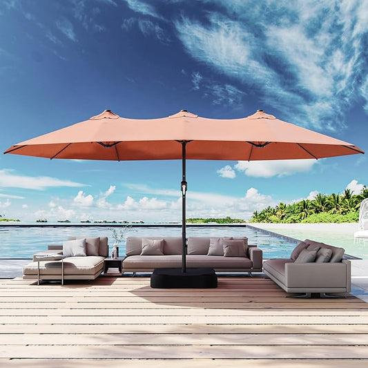 Joyside 15FT Large Patio Umbrella with Base Included, Outdoor Double Sided Umbrella, Rectangle Umbrella with Crank Handle, 12 Sturdy Ribs for Deck, Porch and Pool