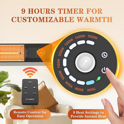 2S Fast Heating Infrared Outdoor Heater, 9 Heating Levels Electric Patio Heater with Motion Sensor, 34 In 9H Timer Remote Control Wall Mounted Garage Heaters, for Porch, Gazebo, Workshop and Indoor