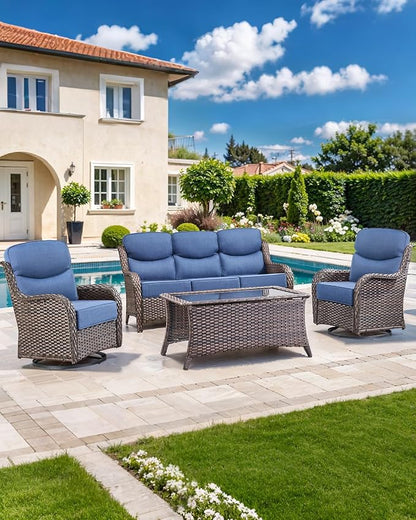 Luxury 22x24/22x25 6-Inch Smile Patio Cushions for Outdoor Furniture Set of 6 - Thick Back & Deep Seat Outside Chair Cushions for Rattan Metal Glider Loveseat Sectional Sofa - Navy Blue