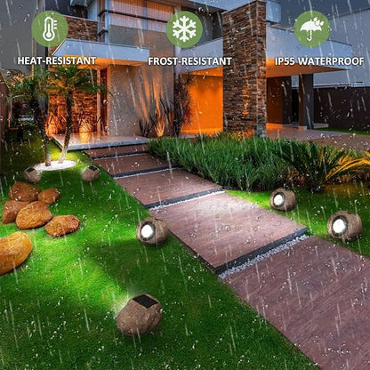Solar Powered Outdoor Lights(2pcs), Solar Rock Lights Super Bright Solar Spot Garden Light, IP65 Waterproof Spotlight Outdoor Rock Light for Garden Yard Walkway Pathway Patio