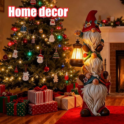 Mom Christmas Gnome Statue with Solar Lights Garden Sculptures Funny Triple Gnome Outdoor Patio Lawn Yard Balcony Home Decor Birthday Gifts for Woman Grandma 12 in Thanksgiving Gnome