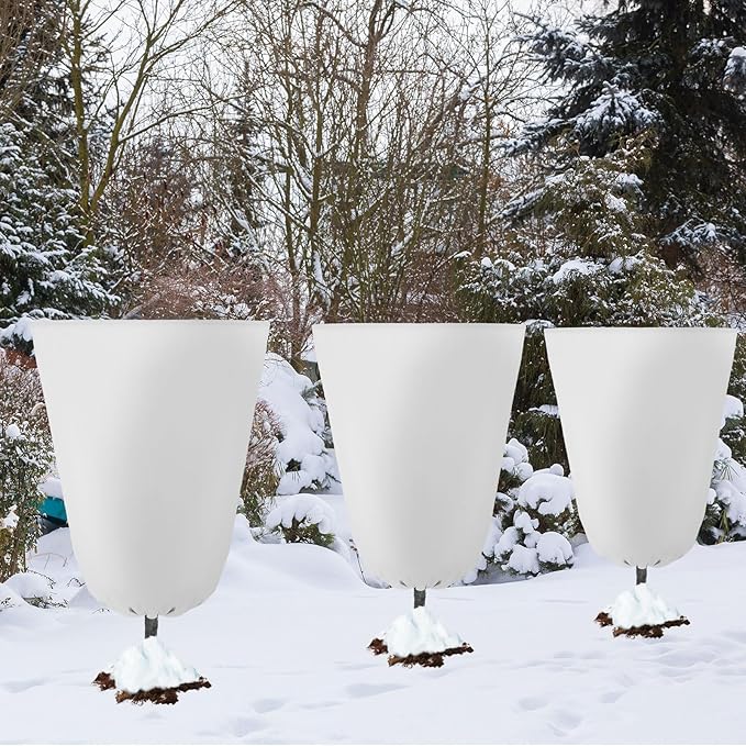 4 Pcs Plant Covers Freeze Protection 35.4" x 59" Winter Frost Blankets for Outdoor Plants with Zipper Drawstring Frost Cloth Freeze Covers Warm Shrub Jacket for Fruit Tree Potted(White)
