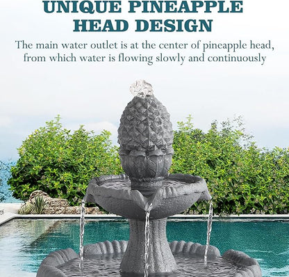 MAGIC UNION Garden Water Fountain Outdoor, 47.3" High Large Roman Italian Indoor Waterfalls, 3-Tier Standing Water Feature Fountains w/Pump & Pineapple Top for Outside Patio, Yard and Lawn (Gray)