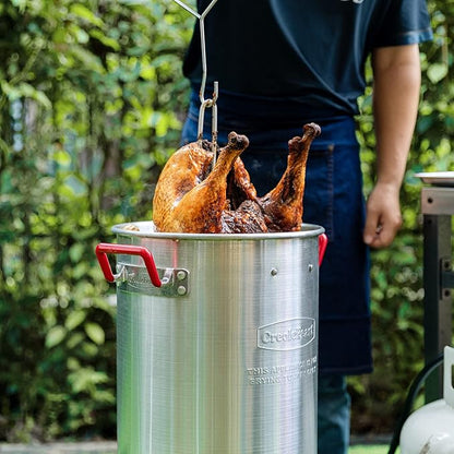 Creole Feast TFK-TG-3001 30 Qt. Turkey Fryer Boiler Steamer Kit with 10 Qt. Fish Fryer Pot & Gloves, Outdoor Turkey Fryer Pot with Basket and Burner, 50,000 BTUs, Silver & Black