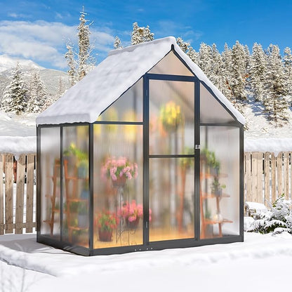 Polar Aurora 4x6 FT Greenhouse, Quick Aluminum Assembly Structure Polycarbonate Greenhouse, Walk-in Greenhouses for Outdoors with Ventilated Windows, Green Houses for Outside Backyard Garden