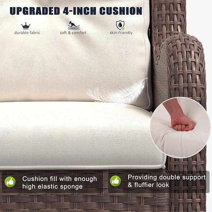 LayinSun 9 Pieces Outdoor Patio Furniture Set, Rattan Wicker Sectional Swivel Rocker Chairs Sets with Ottomans, Swivel Glider Chairs and Coffee Table