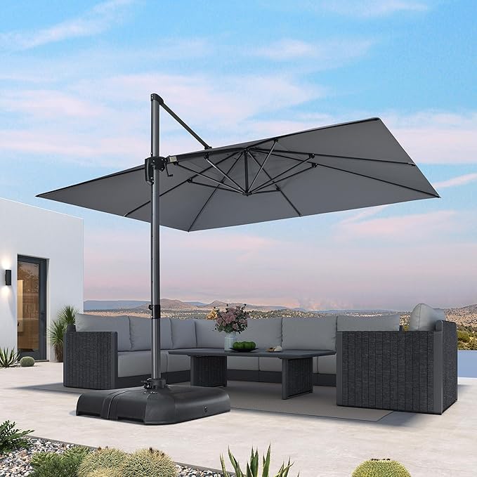 PURPLE LEAF 10' X 13' Patio Umbrella Outdoor Cantilever Rectangle Umbrella Aluminum Offset Umbrella with 360-degree Rotation for Garden Deck Pool Patio Light Grey