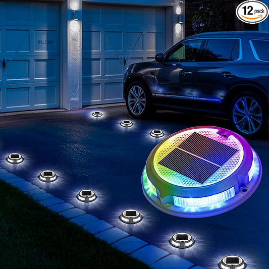 SOLPEX Solar Driveway Lights 12 Pack,Multi-Color Deck Light Outdoor IP68Waterproof,Solar Pathway Lights Outdoor for Dock,Sidewalk,Stair