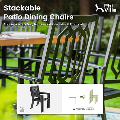 PHI VILLA Patio Wood-Like 37 inch Square Dining Table and Bistro Chairs Furniture Set of 5