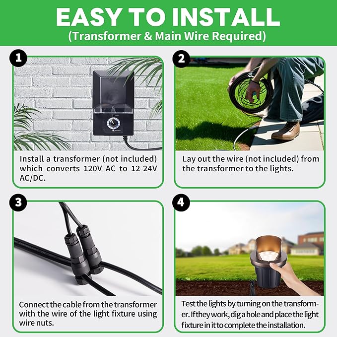 Ground Well Lights, Landscape LED Low Voltage Inground Lights, Outdoor Waterproof IP67, 12V Wired Aluminum Half Sided ORB for Backyard Wall 6W 420LM 8 Pack