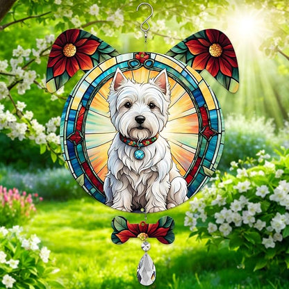 West Highland White Terrier Dog Ears Wind Spinner, West Highland White Terrier Wind Spinner Hanging for Yard and Garden V02