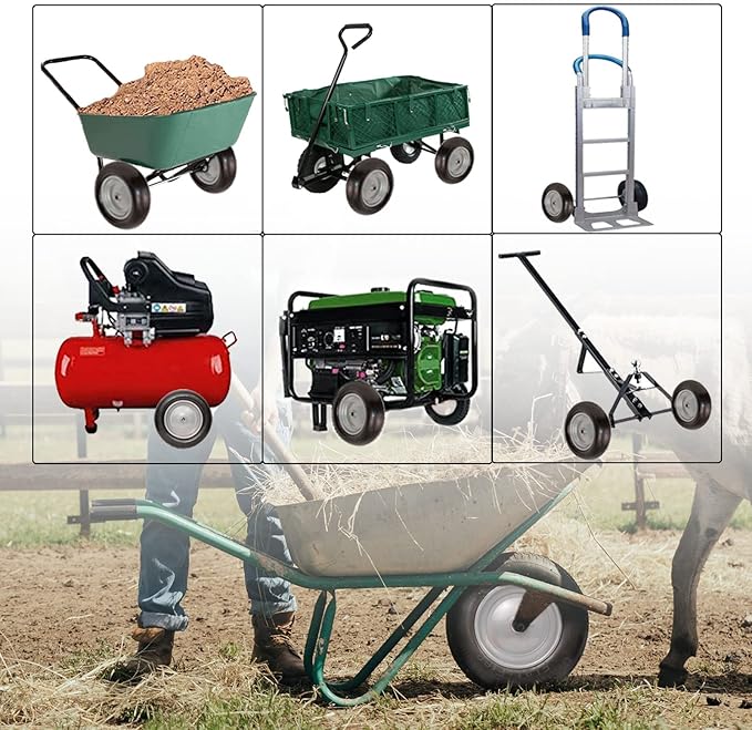 Universal Wheelbarrow Tire Flat Free 14.5"D x 3.2"W, Fits 4.80/4.00-8, 3.50/2.50-8, 4.00-6, 4.00-8 Wheelbarrow Wheels, installed 5/8" Bearing with Extra 3/4" Bearing,3"- 6" Center Hub (2 Pack)