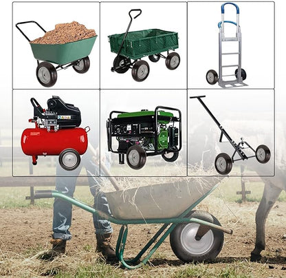 Universal Wheelbarrow Tire Flat Free 14.5"D x 3.2"W, Fits 4.80/4.00-8, 3.50/2.50-8, 4.00-6, 4.00-8 Wheelbarrow Wheels, installed 5/8" Bearing with Extra 3/4" Bearing,3"- 6" Center Hub (2 Pack)