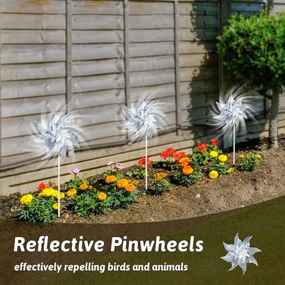 HOOSUN 10 Pack Reflective Pinwheels for Yard and Garden,Wind Spinners Outdoor Bird Scare Devices,Sparkly Windmills for Garden Decor Scare Birds Away Wind Spinners for Outside Patio Yard Lawn