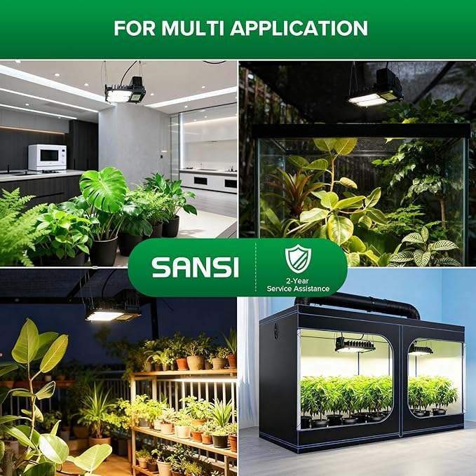 SANSI Grow Lights for Indoor Plants, 70W(500W Equiv) Full Spectrum Plant Light with Optical Lens for High PPFD, Dimmable Panel Plant Lamp with Auto Timer Remote Control for Grow Tent Seeding Growing