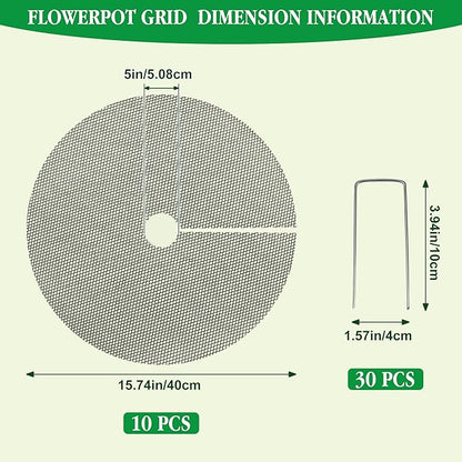 10pc 15.7" Plant Pot Covers Custom Cut Plant Pot Grids to Protect Soil from Animals for Indoor & Outdoor Potted Plants by Preventing Soil Damage Includes 30 Securing Stakes