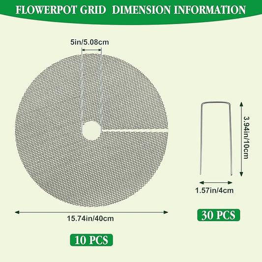 10pc 15.7" Plant Pot Covers Custom Cut Plant Pot Grids to Protect Soil from Animals for Indoor & Outdoor Potted Plants by Preventing Soil Damage Includes 30 Securing Stakes