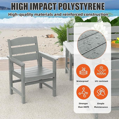 5-Piece HIPS Patio Dining Set, Outdoor Dining Table and Chairs Set with Umbrella Hole, Weatherproof Dining Table Set for 4 Person, Patio Furniture Set for Outside Deck, Grey