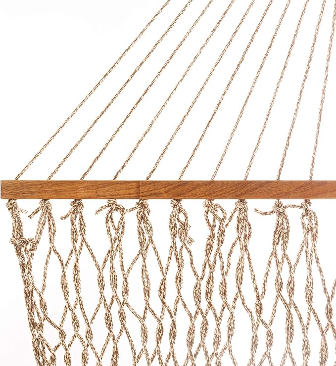 Original Pawleys Island Deluxe Antique Brown Oatmeal Heirloom Tweed DuraCord Rope Hammock – 13 ft. x 60 in., 2-Person, 450 lb Capacity, Oak Spreader Bar, Zinc-Plated Hardware, Handcrafted in The USA