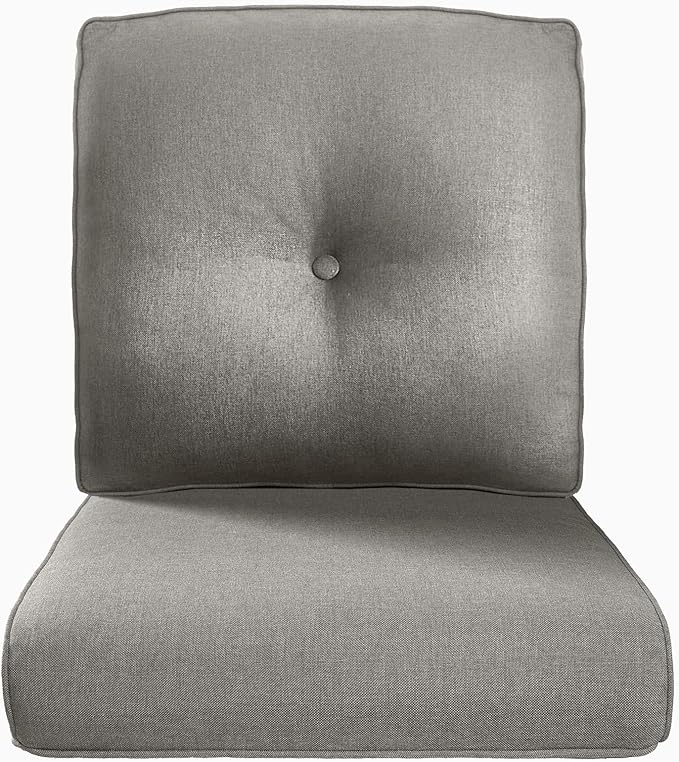 Pop 22x25/22x24 Outdoor Replacement Cushions - 1 Set High Back Deep Seat Patio Furniture Cushion for Rattan Dining Swivel Rocking Chairs Rattan Loveseat Couch Sectional Sofa - Grey/Button