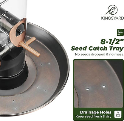 Kingsyard Metal Bird Feeders for Outdoors Hanging, Wild Bird Feeder for Finch Cardinal, Large Tray and Rainproof Dome, 2 lbs Seeds Capacity (Antique Copper)