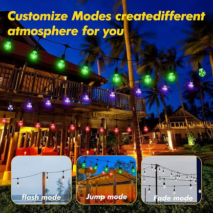 Auroraworld 48FT Solar RGB Outdoor String Lights, Dimmable Waterproof LED Patio Lights with Remote, 15 Shatterproof Edison Bulbs for Cafe Yard Garden Party Decor