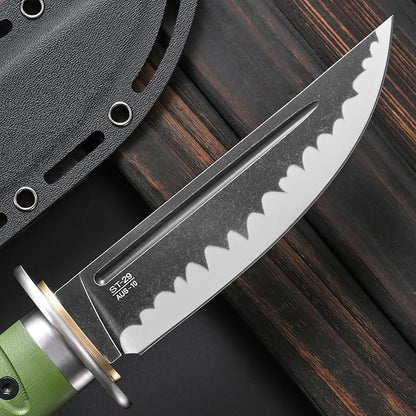 Sitivien ST29 Fixed Blade Knife, AUS-10 Steel Blade G10 Handle Full Tang Bowie Knife for Outdoor Camping Hunting Fishing Working(Green)