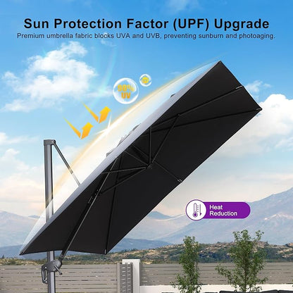 PURPLE LEAF 9 FT Outdoor Umbrella with Base Patio Cantilever Aluminum Umbrella with 3 Years Fade Resistance Recycled Fabric Offset Square with 360-degree Rotation for Deck Pool Garden, Graphite Grey