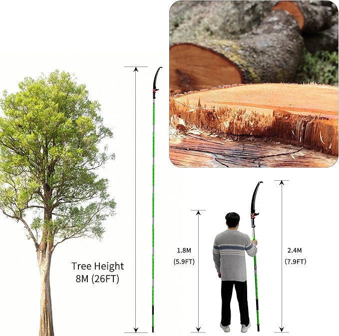 26 Feet Tree Pole Pruner Manual Branches Trimmer Extension Cut Tree Branch Garden Tools Loppers Hand Pole Saws (With Scissors)