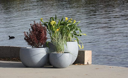 Kante 19.9",15.7",11.8" Dia Round Concrete Planter Set of 3, Outdoor/Indoor Large Bowl Plant Pots with Drainage Hole and Rubber Plug for Garden Patio Balcony Home, Gray
