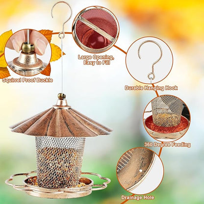 LBTING Bird Feeder for Outdoor, Squirrel Proof Metal Wild Bird Feeder for Hanging Outside Garden Yard Decoration, Flower Petals Shaped with Roof