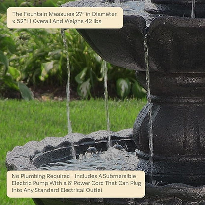 Sunnydaze Pineapple 52-Inch 4-Tier Outdoor Water Fountain - Tall Outdoor Fountain for Garden, Patio or Yard - Black