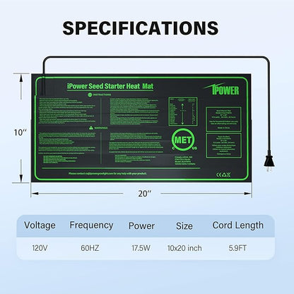 iPower 2-Pack Durable Waterproof Seedling Heat Mat 10" x 20" Warm Hydroponic Plant Germination Starting Pad, 2 Pack, Black
