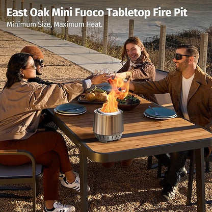 EAST OAK Fuoco Smokeless Tabletop Fire Pit | 3-in-1 Ash Pan | Portable Wood & Pellet Firepit | Stainless Steel | 120% More Efficient Burn | Backyard, Patio & Camping | Easy Ignition & Compact Design