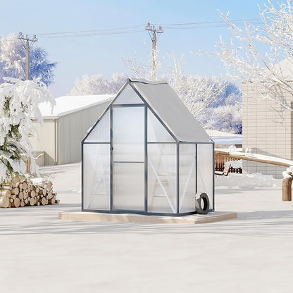6'x4' Aluminum-Framed Polycarbonate Greenhouse, Heavy Duty Polycarbonate Greenhouse with Quick Setup Structure and Roof Vent, Large Enhanced Aluminum GreenhouseKit for Outdoors