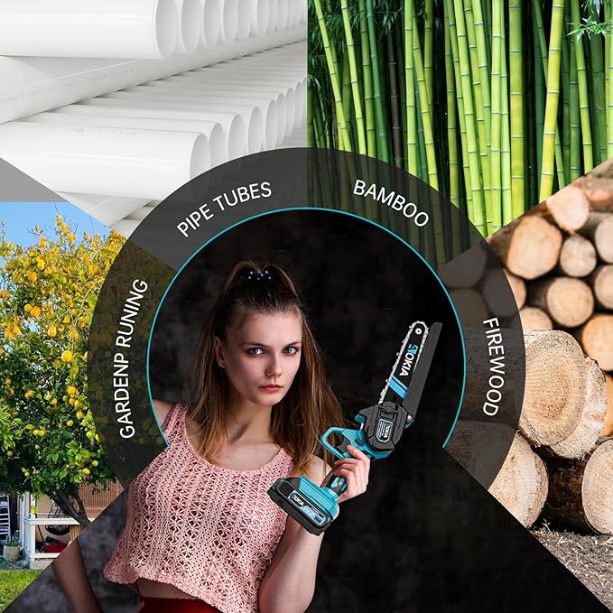 Cordless Mini Chainsaw 21V,6In Electric Chainsaw,Handheld & Portable Power Chain Saw for Tree Trimming Pruning Garden & Yard Work,2 Battery Chain Saw Gifts for Men Women Dad Blue