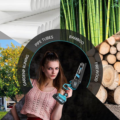 Cordless Mini Chainsaw 21V,6In Electric Chainsaw,Handheld & Portable Power Chain Saw for Tree Trimming Pruning Garden & Yard Work,2 Battery Chain Saw Gifts for Men Women Dad Blue