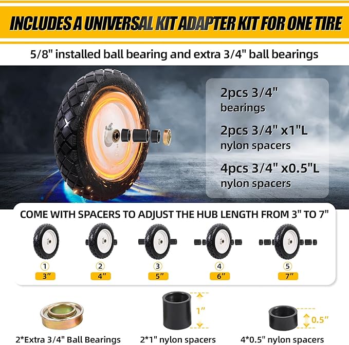 MZREXN 4.80/4.00-8" Flat Free Tire and Wheel, 15" Solid Wheelbarrow Tires, 3.00-4.00/4.80-8" with 5/8" & 3/4" Bearings, 3" Centered Hub for Hand Truck Garden Trailers Utility Cart Yard Wagon White